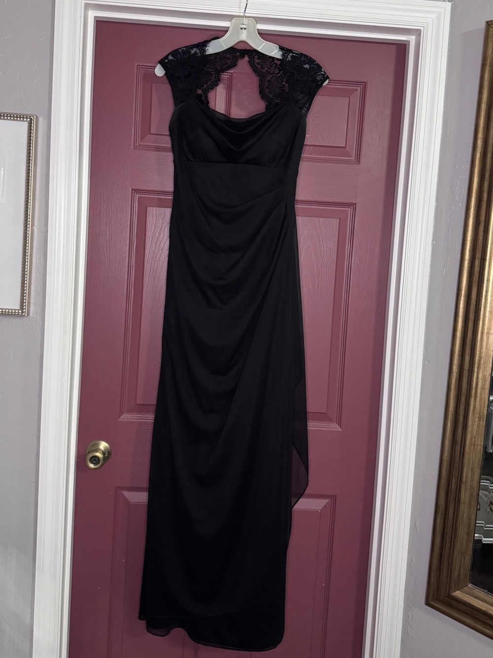 Xscape Black Lace-Cap Maxi Dress